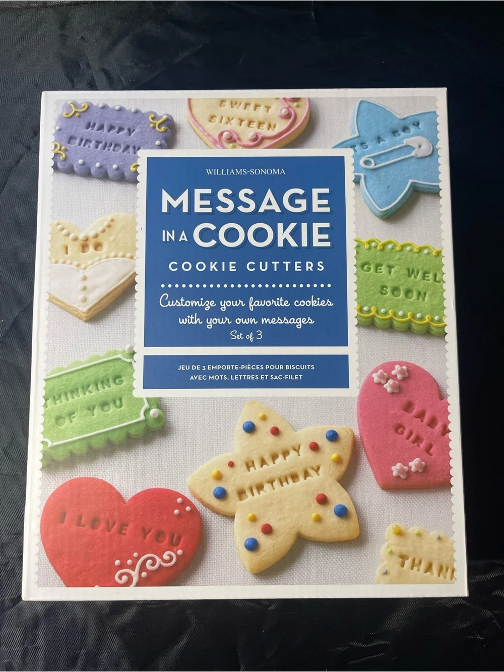 Williams Sonoma Blue and White Message Cookie Cutter Set